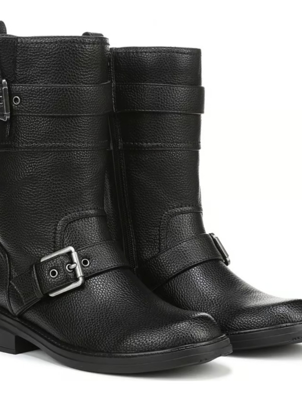 Naturalizer Black Pebbled Leather Mid-Calf Buckle Boots